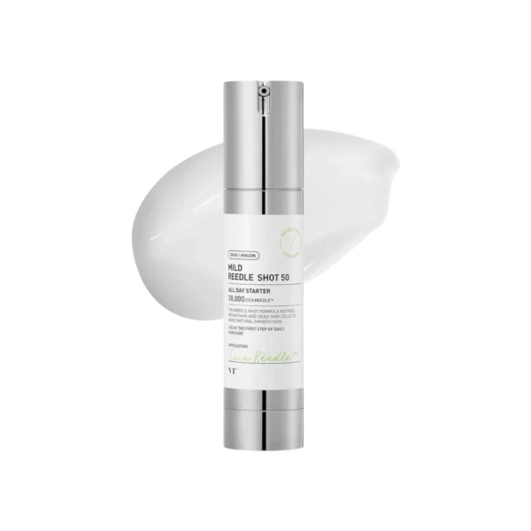 **ALT tekstas** VT Cosmetics Reedle Shot 50 švelni ampulė su Cica Reedle™ technologija, centele, triguba hialurono rūgštimi, niacinamidu ir žaliuoju propoliu odos drėkinimui, raminimui ir tekstūros gerinimui.